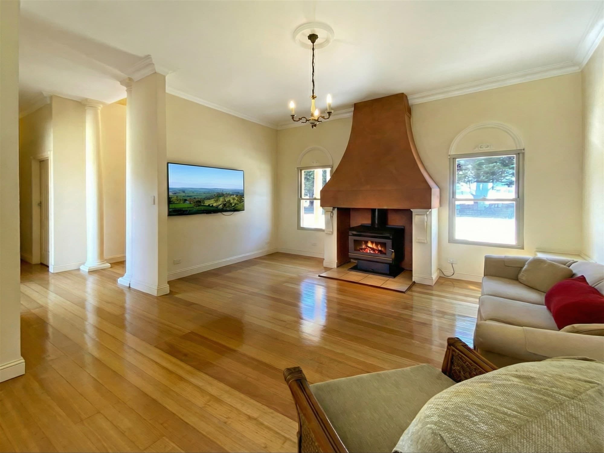 Living room fireplace in a South Gippsland acreage home
