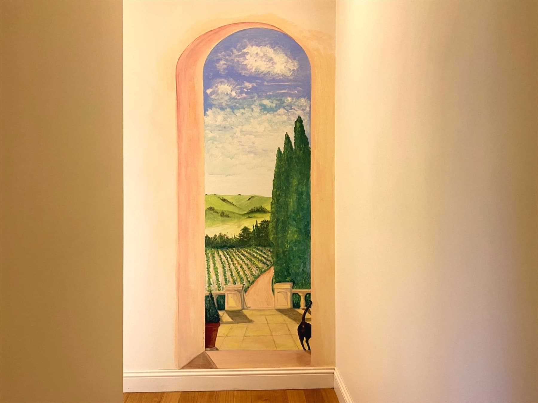 Elevated residence view across established grounds and valley horizon