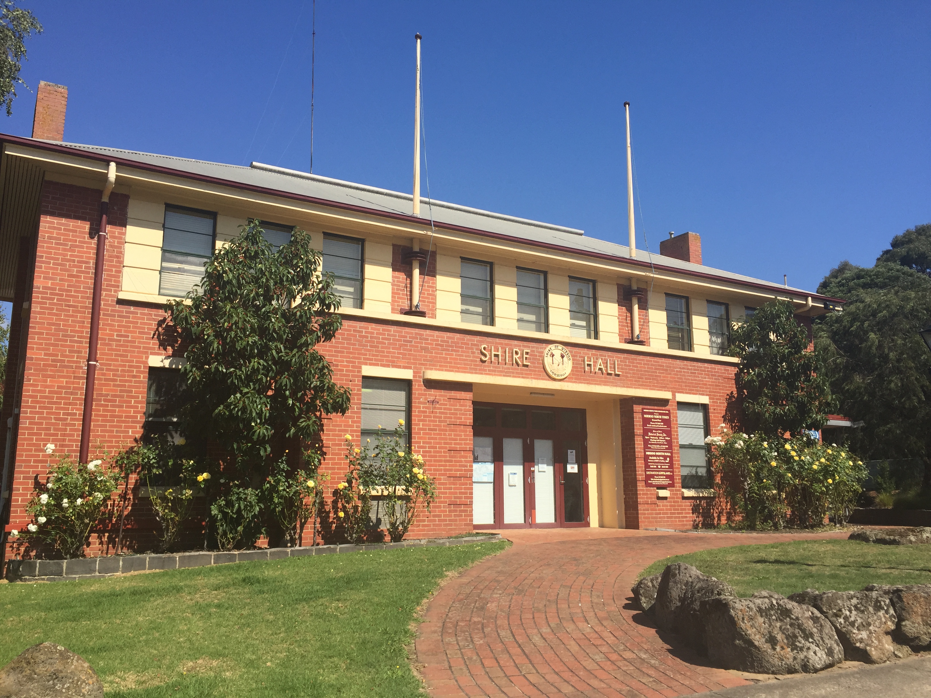 Mirboo North Town Hall and village streetscape